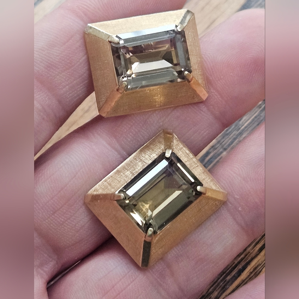 Vintage MCM Destino 12k GF Huge Peach Quartz Cufflinks Modernist